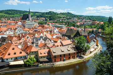 Fototapeta na wymiar Beautiful view to tower and castle in Cesky Krumlov, Czech repub