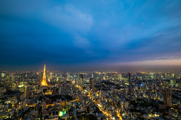 Fototapeta premium Tokyo city skyline at sunset, Tokyo Japan