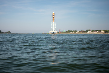 .lighthouse in the middle of the bay