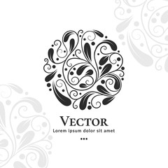 Black abstract leaves emblem template with organic vector elements. Can be used for logo and monogram. Great for invitation, flyer, menu, brochure, background or any desired idea.