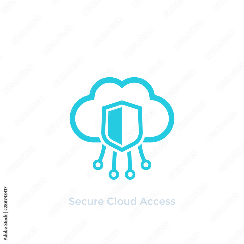 Poster secure cloud access, protected hosting vector icon