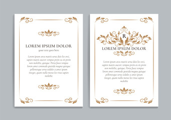 White vector greeting card with golden luxury ornament template. Great for invitation, flyer, menu, brochure, postcard, background, wallpaper, decoration, packaging or any desired idea.
