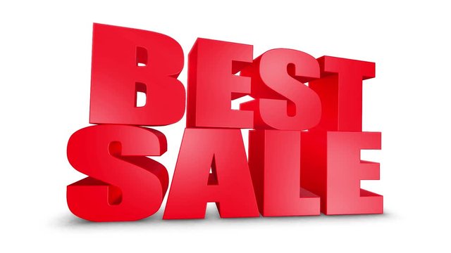 Best Sale 3D Text on White Alpha Channel Green Screen. Advertising Promotion Discount Offer Sale 3D Animation Render.