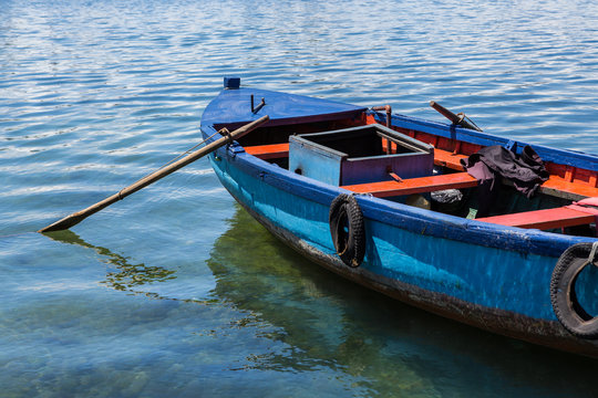 Rustic fishing boat on Lake Llanquihue in Patagonia