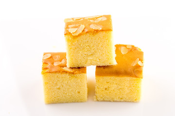 Butter cake on white background