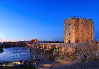 Cordoba,Spain,2,2014 Blue hour at the Calahorra Tower and the Roman bridge © Teresa