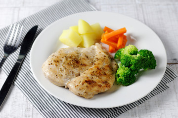 Clean food,Grilled chicken breasts with boiled potato broccoli and carrot