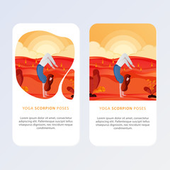 Set Of Yoga Posses for Aplication and website. Vector illustration - girl in yoga lotus pose. Park, forest, trees and hills on background. Banner, site, poster template.