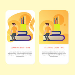 Set Of Learning Book Mobile page template of Online education. Modern flat design concept of web page design for  Aplication and mobile website. Easy to edit and customize. Vector illustration.