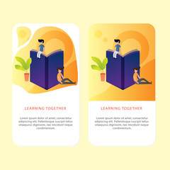 Set Of Learning Book Mobile page template of Online education. Modern flat design concept of web page design for  Aplication and mobile website. Easy to edit and customize. Vector illustration.