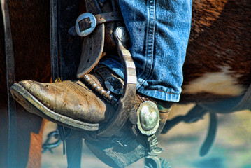 cowboy boots and spurs - obrazy, fototapety, plakaty
