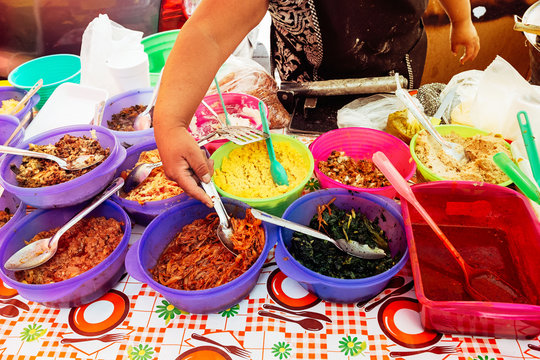 Directly Above View Of Assorted Fillings For Tacos And Burritos