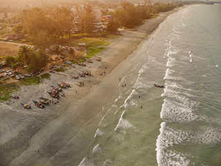Beautiful aerial view on Beserah Beach Kuantan with fisherman boats laying on sand