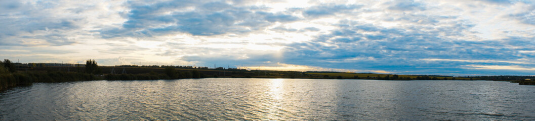 Fototapeta na wymiar panorama of sunset blue sky with cirrus clouds