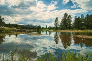 landscape with lake and blue sky