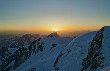 Dawn while climbing Mont Blanc in the summer.