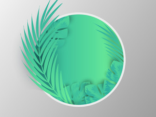 Bright tropical background with green jungle plants. Vector exotic paper cut style with leafs.