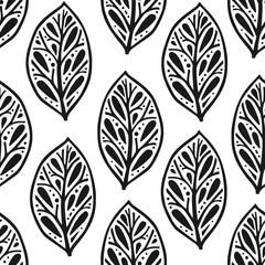 Vector seamless pattern in Scandinavian style with flowers and leaves © superpolis