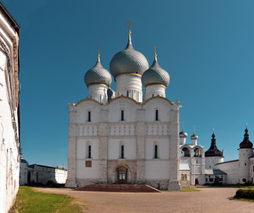 Fototapeta na wymiar Rostov Kremlin. Uspensky Cathedral. Rostov is an ancient Russian city, part of the popular tourist route Golden Ring of Russia