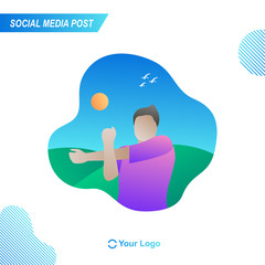 Male Characters Sport Activities. People Doing Sports, Yoga Exercise, Fitness, Workout in Different Poses, Stretching, Healthy Lifestyle. Cartoon Flat Vector Illustration for social media template