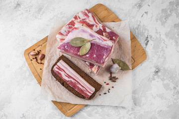 Delicious artisanal whole smoked slab bacon