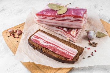 Delicious artisanal whole smoked slab bacon