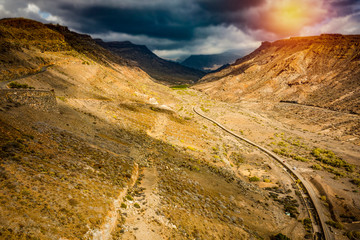 Road in the mountains with the beautiful sunset view.