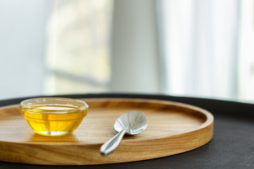 honey and tea cup - menu concept. food background. copy space