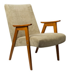 Vintage seventies brown velvet armchair isolated