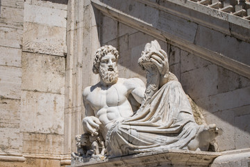Sculpture of Tiber river in the Capitolium planed by Michelangelo, Piazza del Campidoglio, Senatorial Palace From Rome