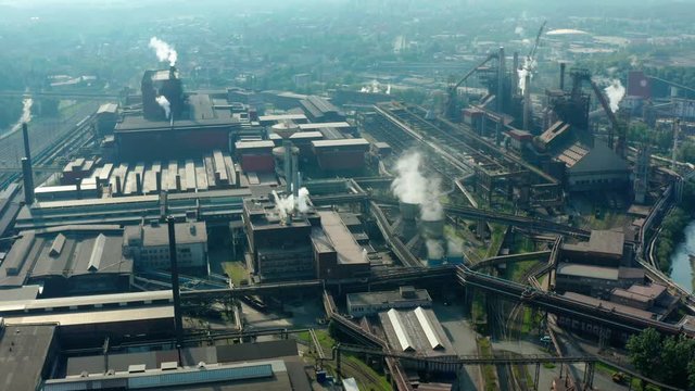 aerial footage of steelmaking factory in czech republick , This clip is available in two different gradings , 10bit color or dji color lut 