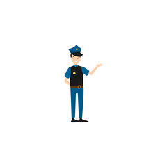 Policeman standing in a pose. Raster illustration isolated on white background