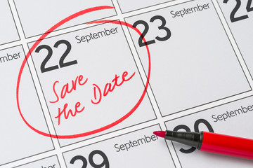Save the Date written on a calendar - September 22