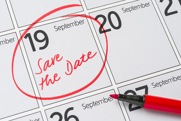 Save the Date written on a calendar - September 19