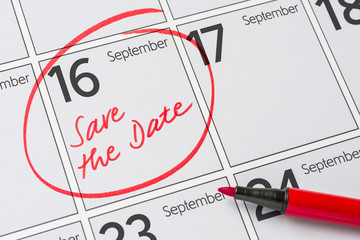 Save the Date written on a calendar - September 16