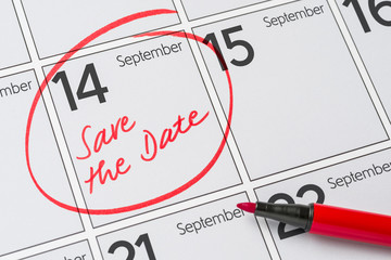 Save the Date written on a calendar - September 14