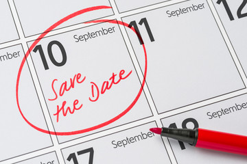Save the Date written on a calendar - September 10