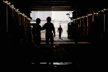 Employees at work on offshore vessel
