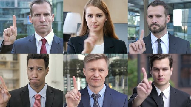 Collage of Business People Saying no With finger gesture