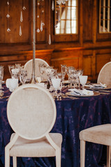 Table set for an event party or wedding reception.