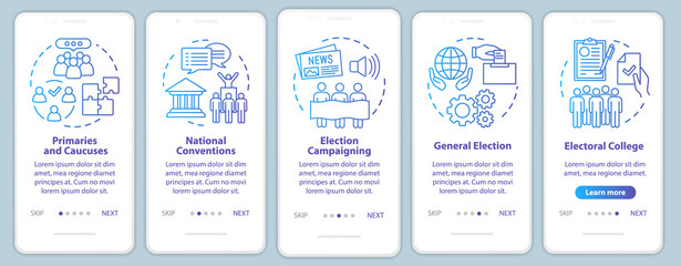 Elections onboarding mobile app page screen vector template. Politics and social events. Walkthrough website steps with linear illustrations. UX, UI, GUI smartphone interface concept