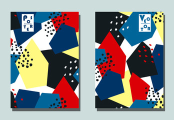 Trendy cover with graphic elements - abstract shapes. Two modern vector flyers in avant-garde  style. Geometric wallpaper for business brochure, cover design.