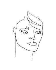 Linear portrait of woman. Continuous line art. One line drawing. Minimalist graphic.