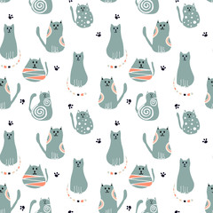 Seamless pattern with cartoon cute cats. Art can be used for print, poster, packing. © Anastasiia Komarova