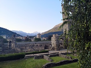 Fototapeta na wymiar Roman ruins in Aosta, Italy. Ancient theater. Teatro Romano