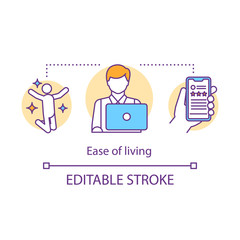 Ease of living concept icon. On demand economy benefits idea thin line illustration. Modern business model. Happy customer and service rating system vector isolated outline drawing. Editable stroke