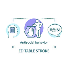 Antisocial behavior concept icon. Rude, violent behaviour idea thin line illustration. Swearing. Social violence, harassment, verbal bullying. Vector isolated outline drawing. Editable stroke