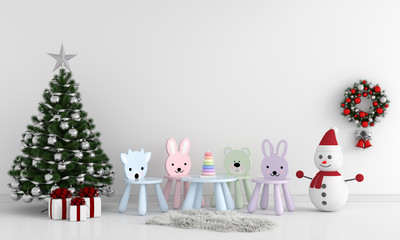 Table and chair in child room for mockup, 3D rendering