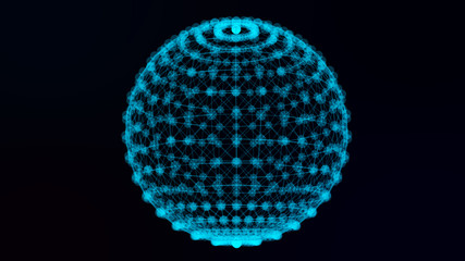 Abstract sphere consist of points and lines. 3d. Abstract globe grid on dark background.