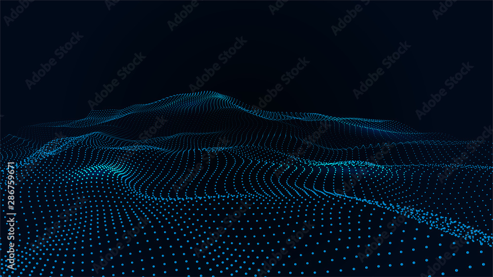 Poster abstract colour wave dots on black background. 3d. big data. network connection. technology backgrou
